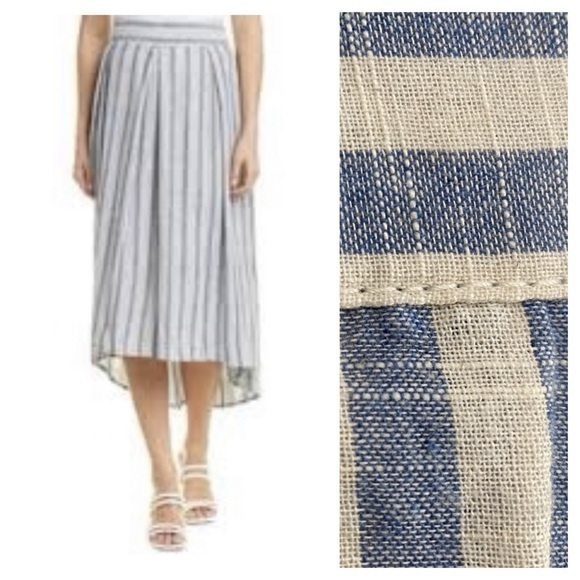 Max Studio Blue Cream Striped High Low Midi Skirt - Picture 1 of 14